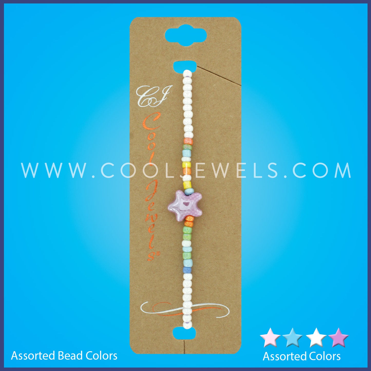 SLIDER BEADED BRACELET WITH CERAMIC STARFISH PENDANT ASSORTED - CARDED
