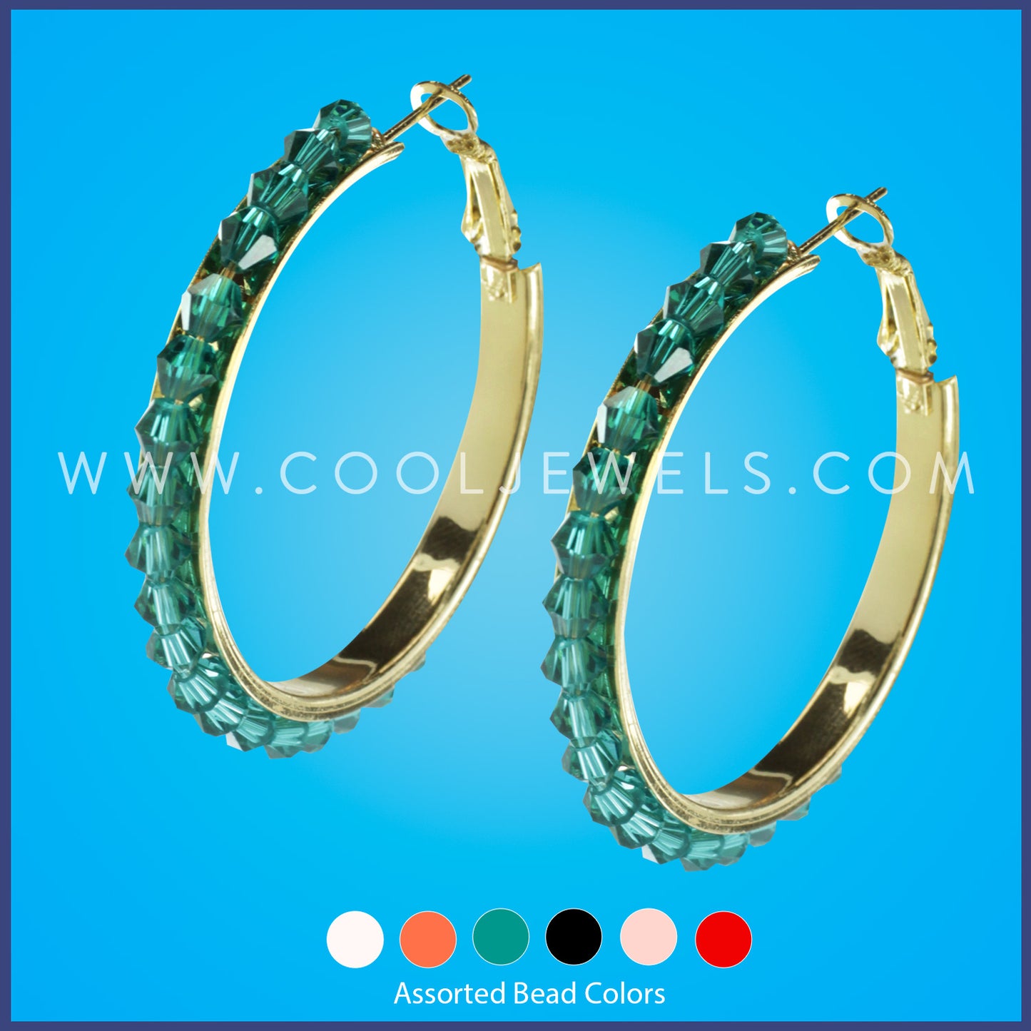 POST HOOP EARRINGS WITH CRYSTAL BEADS - ASSORTED
