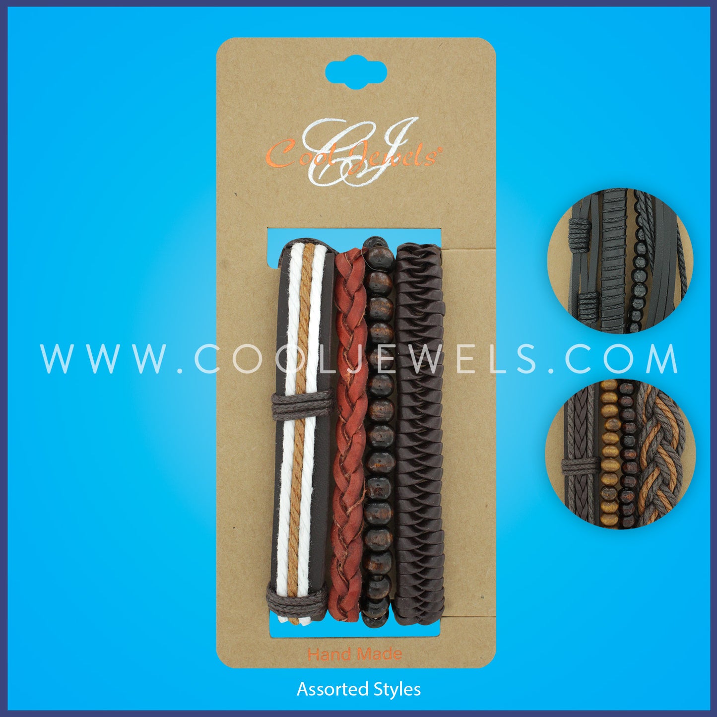 (SET OF FOUR) MIXED MATERIAL BRACELETS