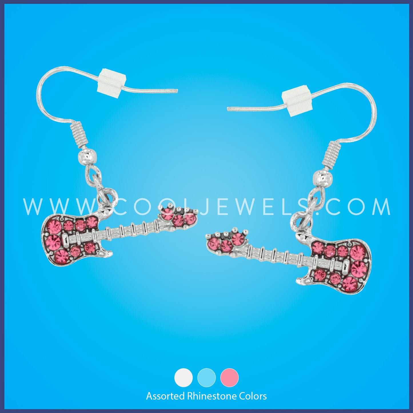 FISH HOOK EARRING WITH RHINESTONE GUITAR PENDANT - ASSORTED