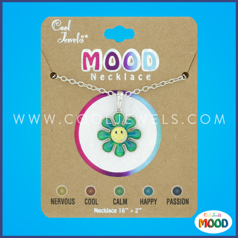 LINK CHAIN NECKLACE WITH MOOD HAPPY FACE FLOWER PENDANT - CARDED