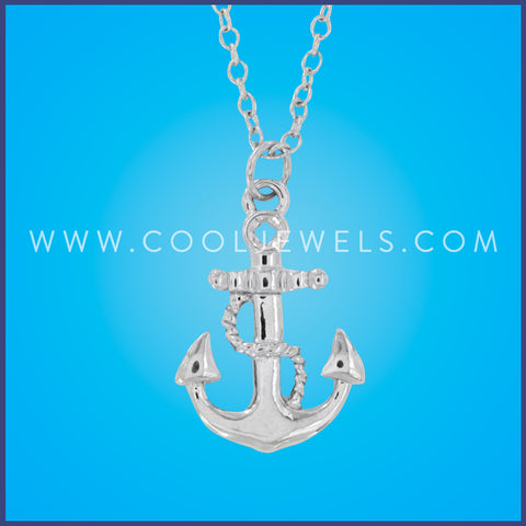 SILVER LINK CHAIN NECKLACE WITH ANCHOR PENDANT