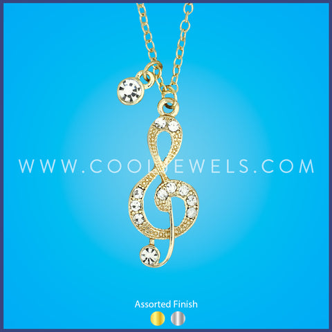 LINK CHAIN NECKLACE WITH RHINESTONE MUSIC NOTE PENDANT - ASSORTED FINISH