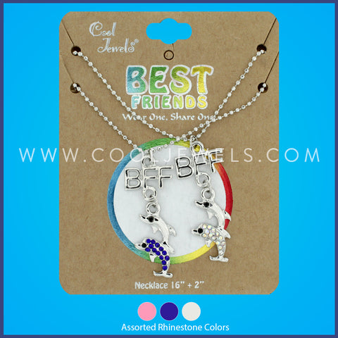 (Set of 2) Best Friends & Rhinestone Dolphin Necklaces