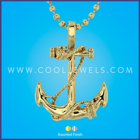 LINK CHAIN NECKLACE WITH ANCHOR PENDANT - ASSORTED