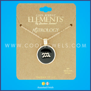 LINK CHAIN NECKLACE WITH ROUND ENAMEL AQUARIUS ZODIAC PENDANT - CARDED