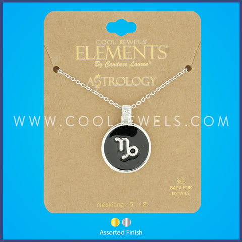 LINK CHAIN NECKLACE WITH ROUND ENAMEL CAPRICORN ZODIAC PENDANT - CARDED
