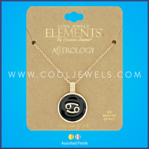 LINK CHAIN NECKLACE WITH ROUND ENAMEL CANCER ZODIAC PENDANT - CARDED