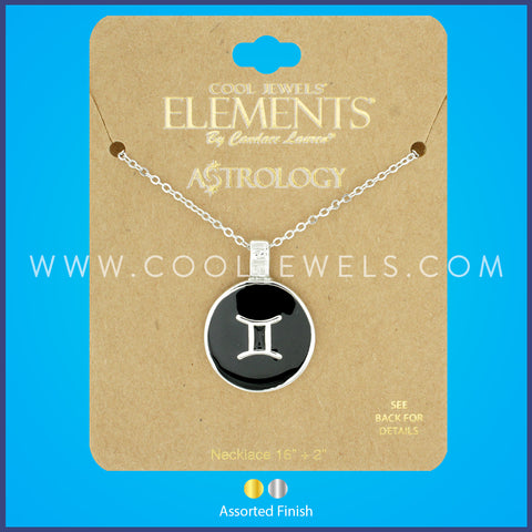 LINK CHAIN NECKLACE WITH ROUND ENAMEL GEMINI ZODIAC PENDANT - CARDED