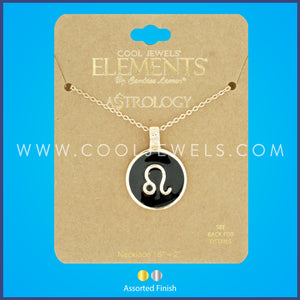 LINK CHAIN NECKLACE WITH ROUND ENAMEL LEO ZODIAC PENDANT - CARDED