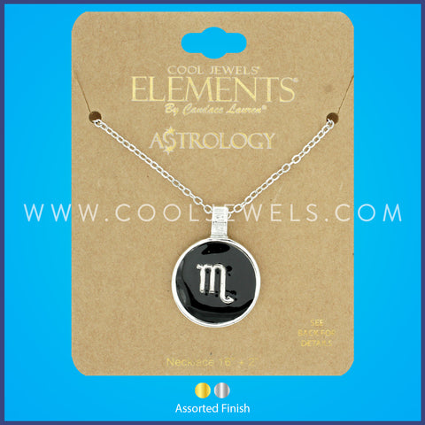 LINK CHAIN NECKLACE WITH ROUND ENAMEL SCORPIO ZODIAC PENDANT - CARDED