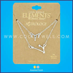 (SET OF 2) LINK CHAIN NECKLACE WITH ARIES SYMBOL &amp; CONSTELLATION - CARDED