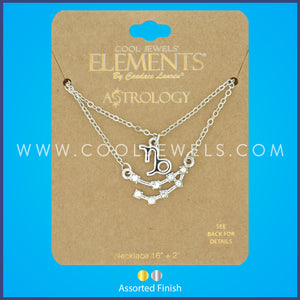 (SET OF 2) LINK CHAIN NECKLACE WITH CAPRICORN SYMBOL &amp; CONSTELLATION - CARDED