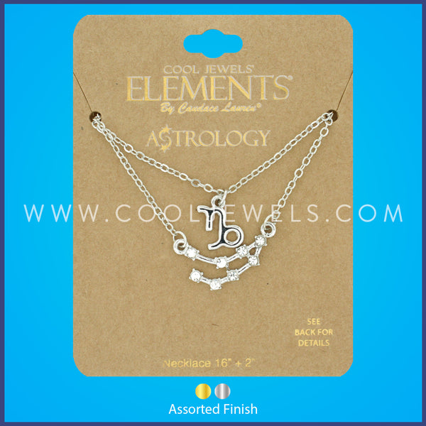 (SET OF 2) LINK CHAIN NECKLACE WITH CAPRICORN SYMBOL &amp; CONSTELLATION - CARDED
