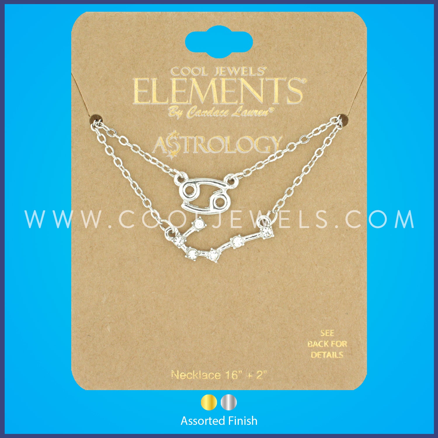(SET OF 2) LINK CHAIN NECKLACE WITH CANCER SYMBOL &amp; CONSTELLATION - CARDED