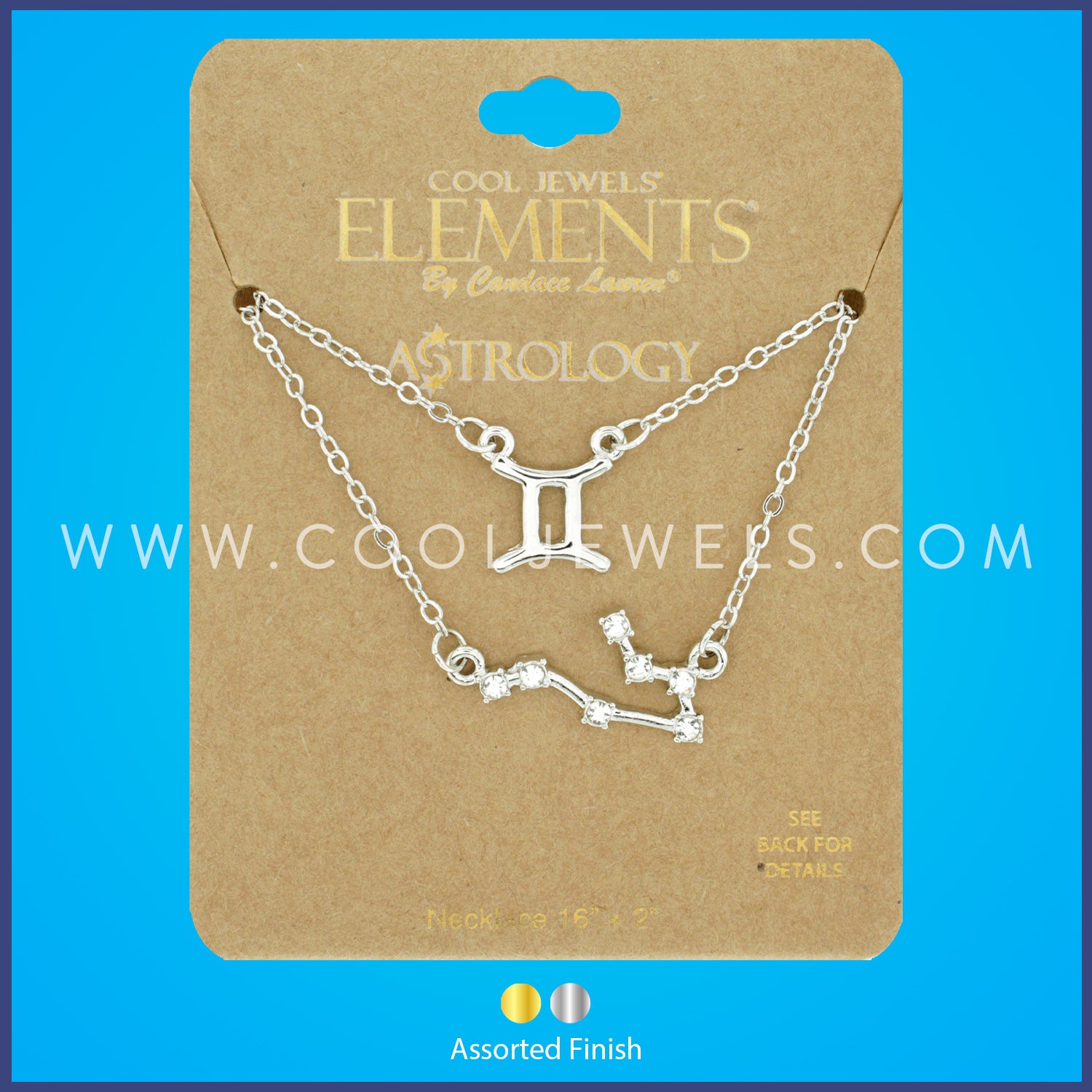 (SET OF 2) LINK CHAIN NECKLACE WITH GEMINI SYMBOL &amp; CONSTELLATION - CARDED