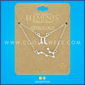 (SET OF 2) LINK CHAIN NECKLACE WITH GEMINI SYMBOL &amp; CONSTELLATION - CARDED
