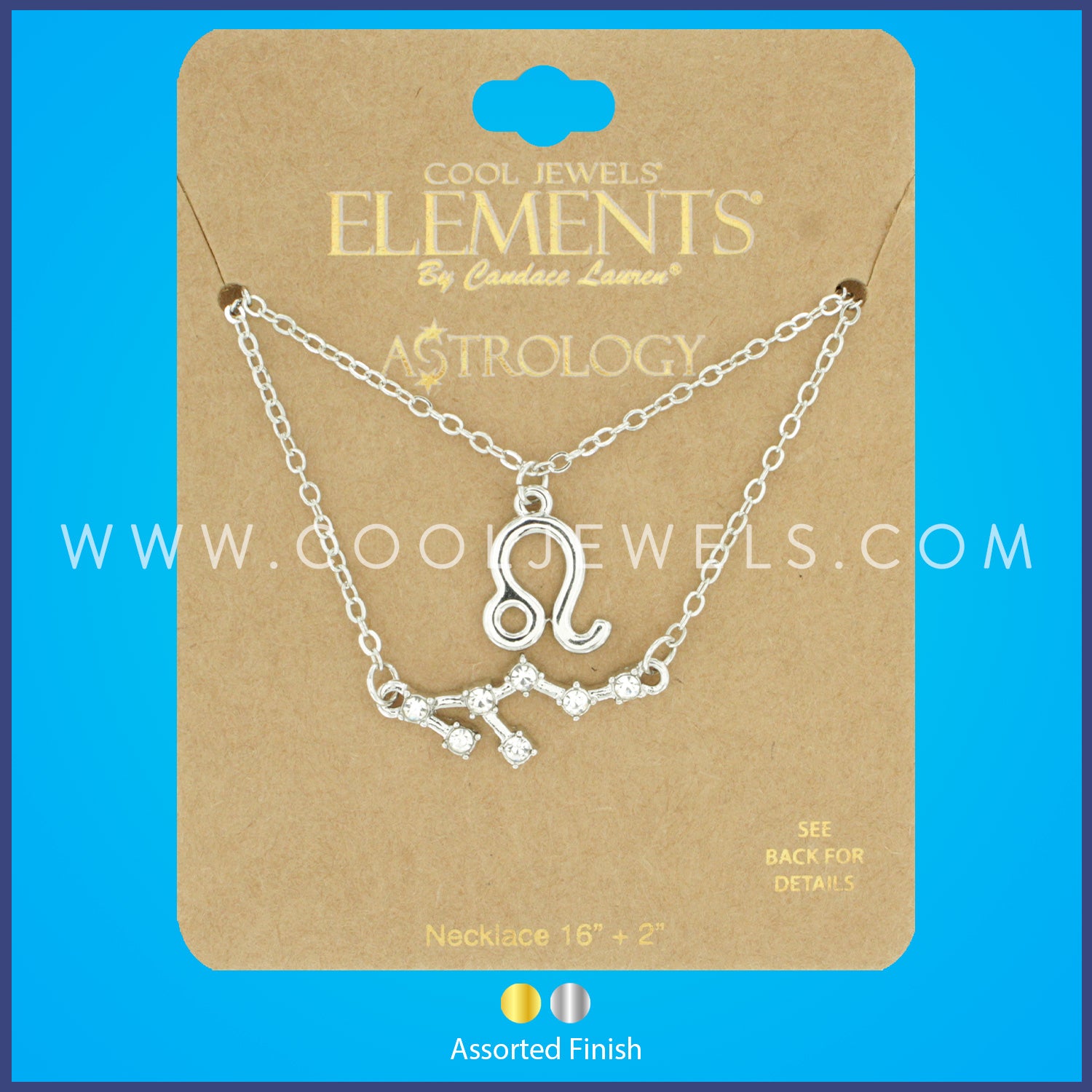 (SET OF 2) LINK CHAIN NECKLACE WITH LEO SYMBOL &amp; CONSTELLATION - CARDED