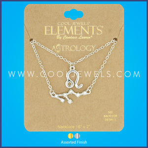 (SET OF 2) LINK CHAIN NECKLACE WITH LEO SYMBOL &amp; CONSTELLATION - CARDED
