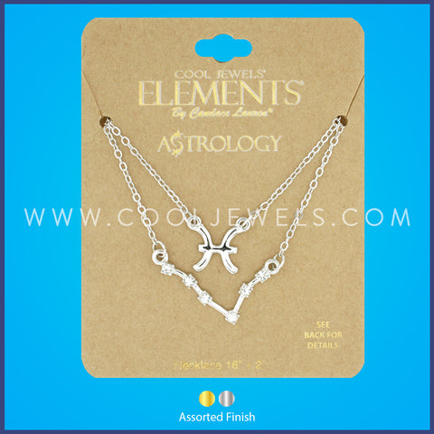 (SET OF 2) LINK CHAIN NECKLACE WITH PISCES SYMBOL &amp; CONSTELLATION - CARDED