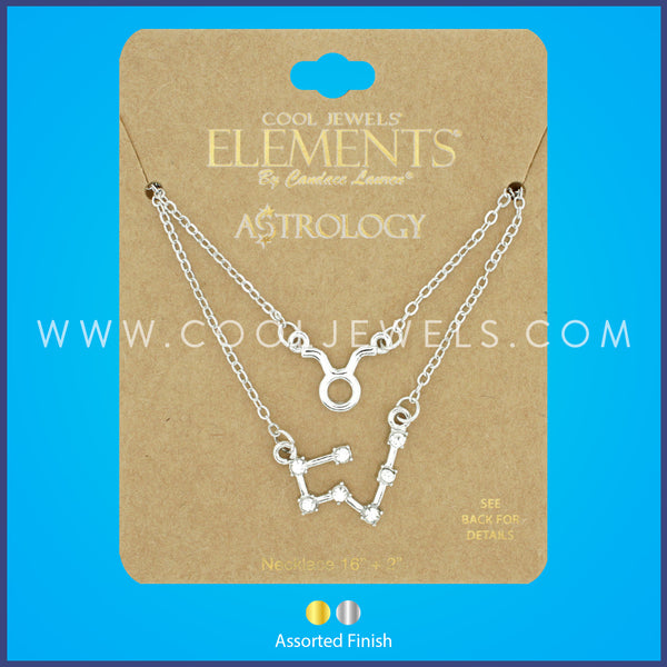 (SET OF 2) LINK CHAIN NECKLACE WITH TAURUS SYMBOL &amp; CONSTELLATION - CARDED