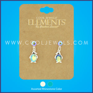 POST EARRING WITH COLORED RHINESTONE PENGUIN PENDANTS ASSORTED - CARDED