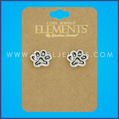 SILVER POST EARRING WITH RHINESTONE PAWS - CARED