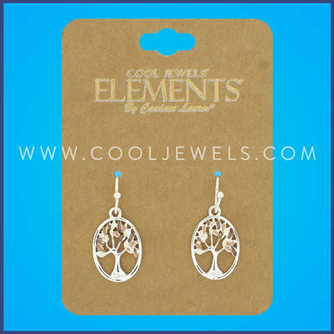 SILVER FISH HOOK EARRING WITH OVAL TREE PENDANTS - CARDED