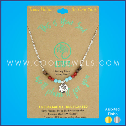 1 TREE MISSION® STAINLESS STEEL NECKLACE WITH COLORED BEADS (JOSHUA TREE)