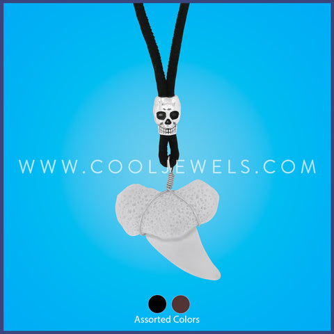 SLIDER COD NECKLACE WITH SKULL & IMITATION SHARK TOOTH PENDANT - ASSORTED