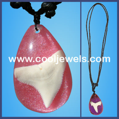 SLIDER NECKLACE WITH IMITATION TOOTH PENDANT - ASSORTED COLORS