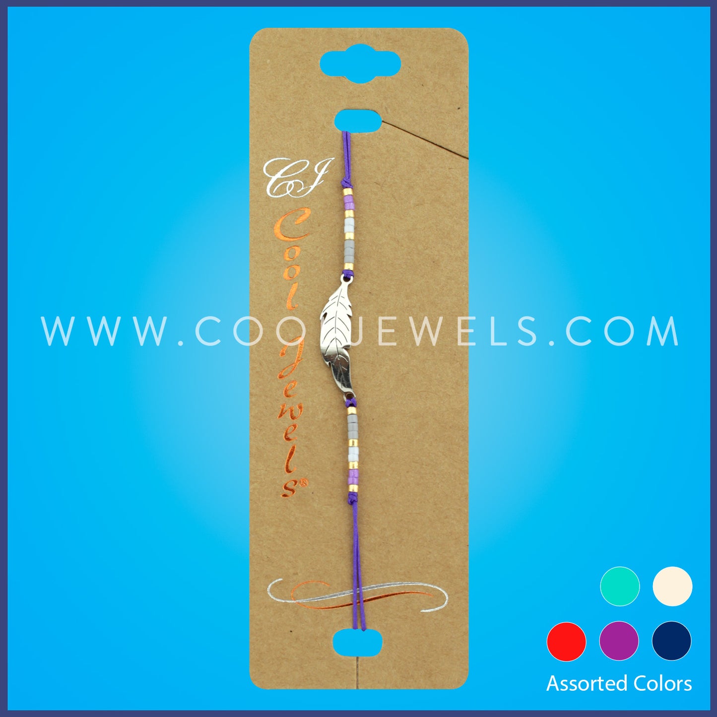 SLIDER CORD BRACELET WITH JAPANESE SEED BEADS & LEAF