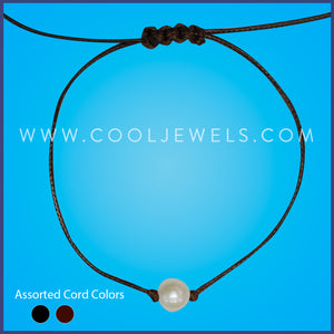 WAX CORD SLIDER ANKLET WITH FRESH WATER PEARL 