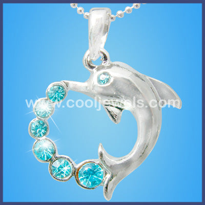 Rhinestone Dolphin Heart Necklace