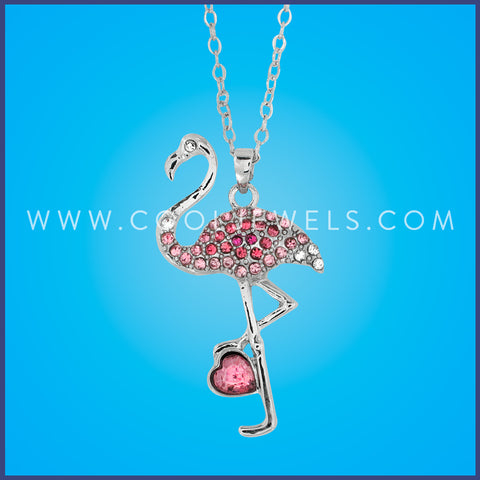 LINK CHAIN NECKLACE WITH PINK RHINESTONE FLAMINGO PENDANT