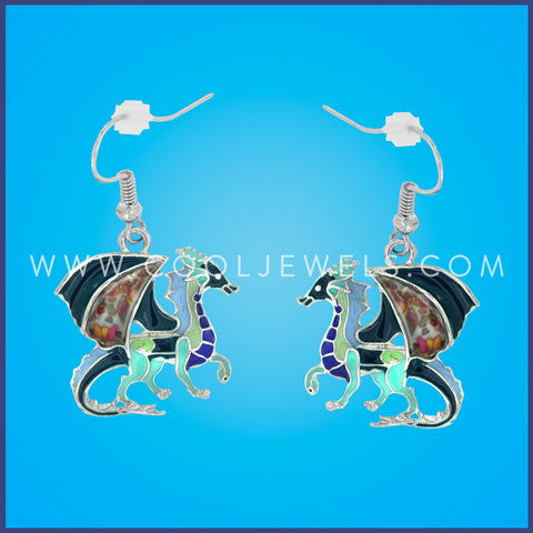 FISH HOOK EARRINGS WITH COLORFUL DRAGONS