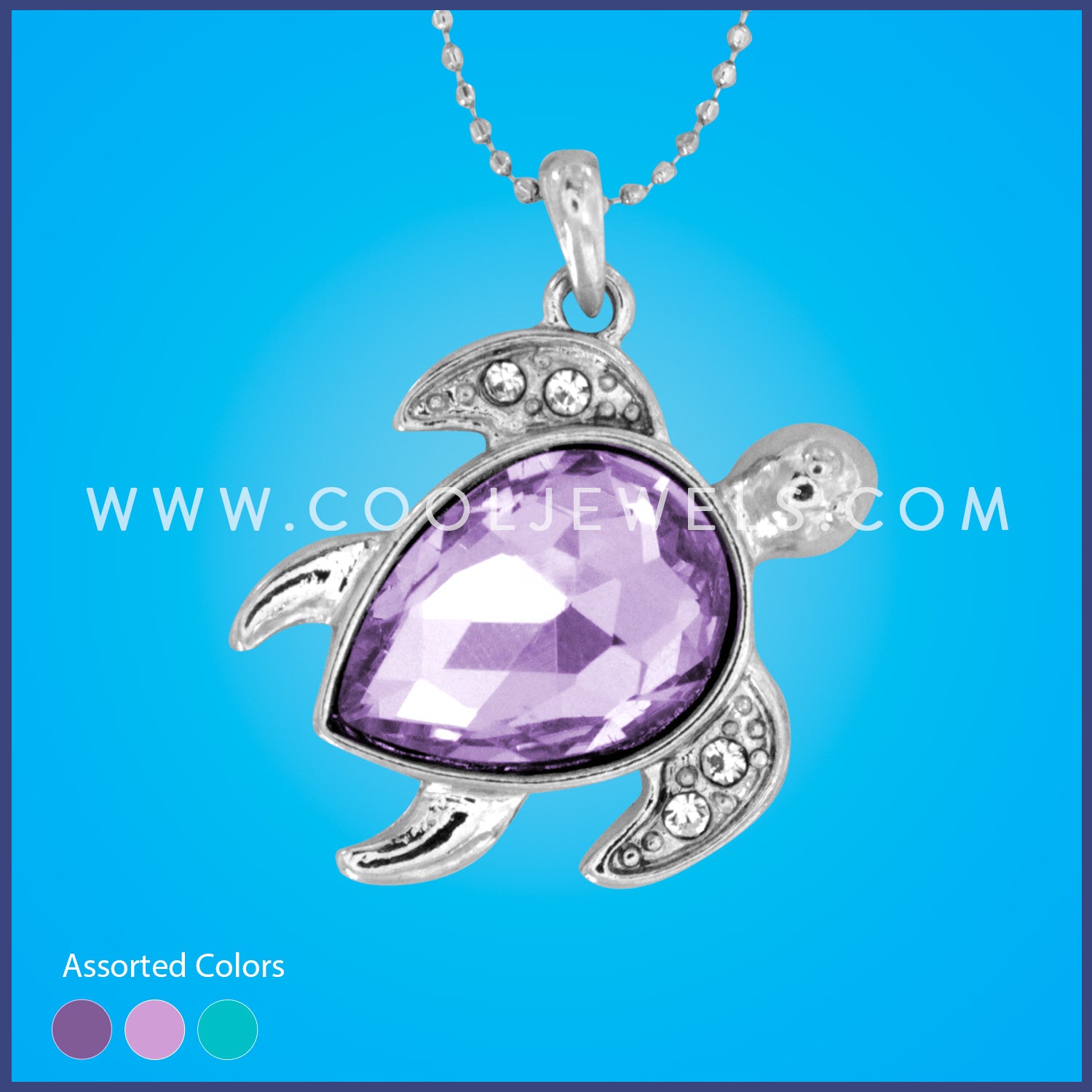 NECKLACE WITH RHINESTONE & CRYSTAL TURTLE