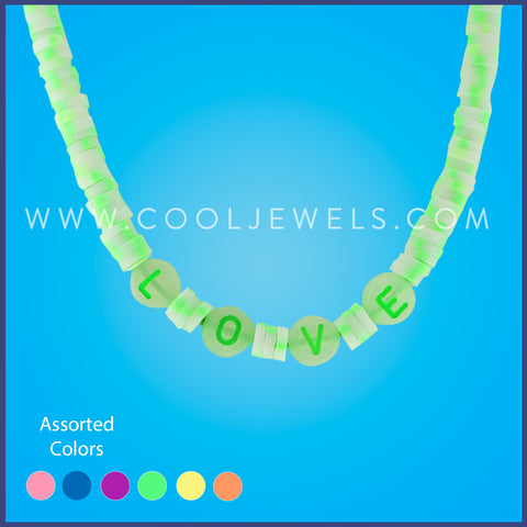SLIDER NECKLACE WITH FIMO & GLOW BEADS "LOVE"