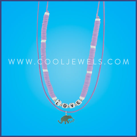 DOUBLE LAYER CORD NECKLACE WITH FIMO & LOVE & ELEPHANT