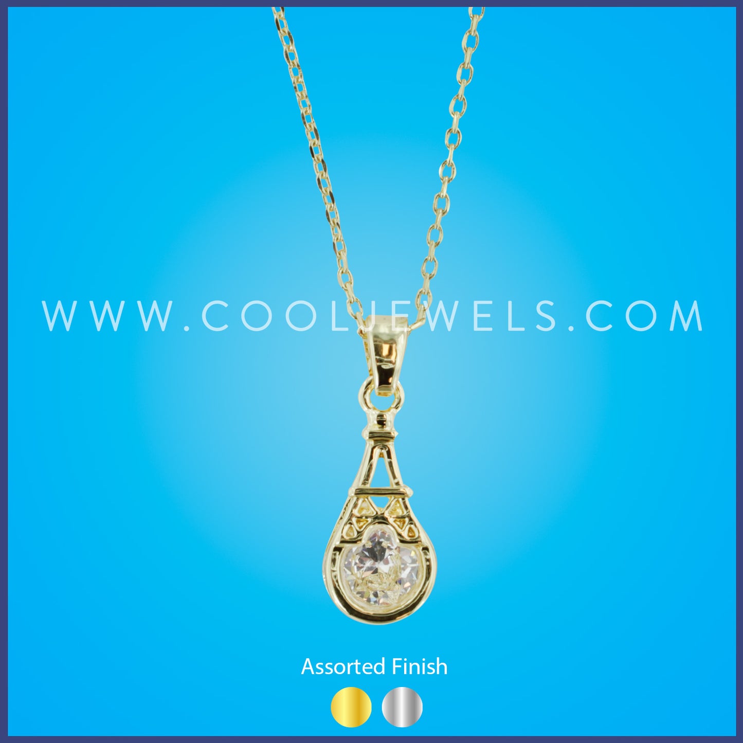NECKLACE WITH TEARDROP EIFFEL TOWER RHINESTONE PENDANT