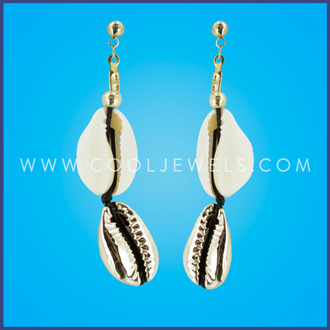 POST EARRING WITH WHITE AND GOLD COWRIE SHELLS