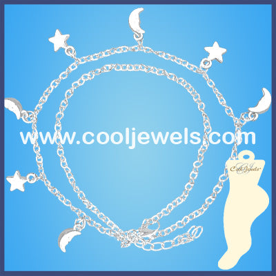 Silver Moon and Stars Anklets
