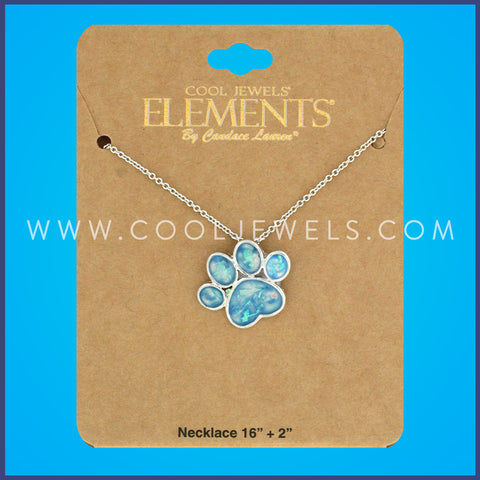 LINK CHAIN NECKLACE WITH IRIDESCENT DOG PAW PENDANT - CARDED