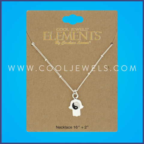 Cool Jewels® Elements® by Candace Lauren® Enamel Yin Yang Hamsa Hand Silver Necklaces