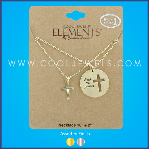 (SET OF 2) TWO LINK CHAIN NECKLACE  WITH DISC & CROSS