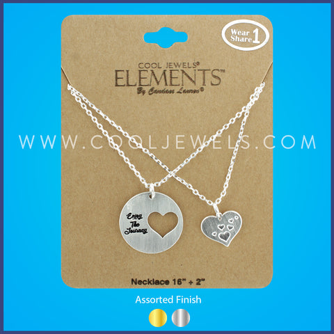 (SET OF 2) TWO LINK CHAIN NECKLACE WITH DISC & HEART