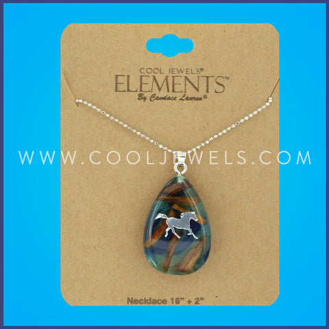 CHAIN NECKLACE WITH RESIN & WOOD PENDANT WITH HORSE  ASSORTED -CARDED
