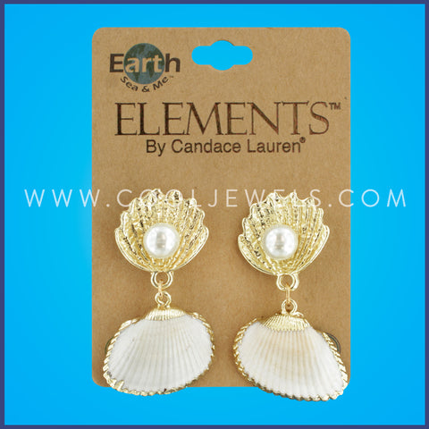 GOLD CLAMSHELL WITH PEARL POST EARRING & GOLD EDGE SHELL - CARDED