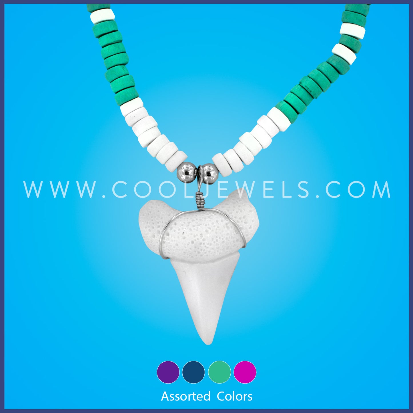 COLORED BEADED NECKLACE WITH TOOTH PENDANT - ASSORTED