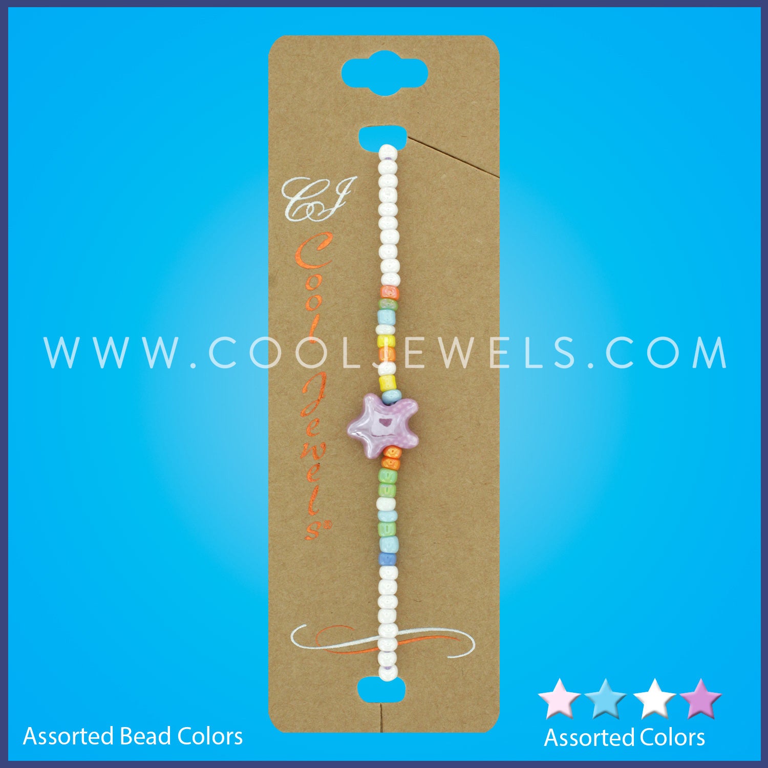 SLIDER BEADED BRACELET WITH CERAMIC STARFISH PENDANT ASSORTED - CARDED